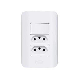 Interruptor 1 Tecla + 2 Tomadas 10A ROMAZI - Linha Canoa - Branco