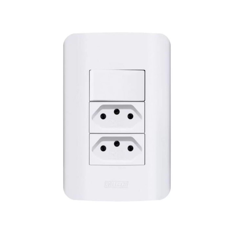 Interruptor 1 Tecla + 2 Tomadas 10A ROMAZI - Linha Canoa - Branco