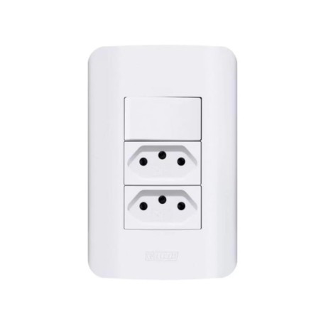 Interruptor 1 Tecla + 2 Tomadas 10A ROMAZI - Linha Canoa - Branco