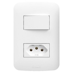 Interruptor Simples + Tomada 10A Romazi – Linha Canoa – Branco – Mod. 2615