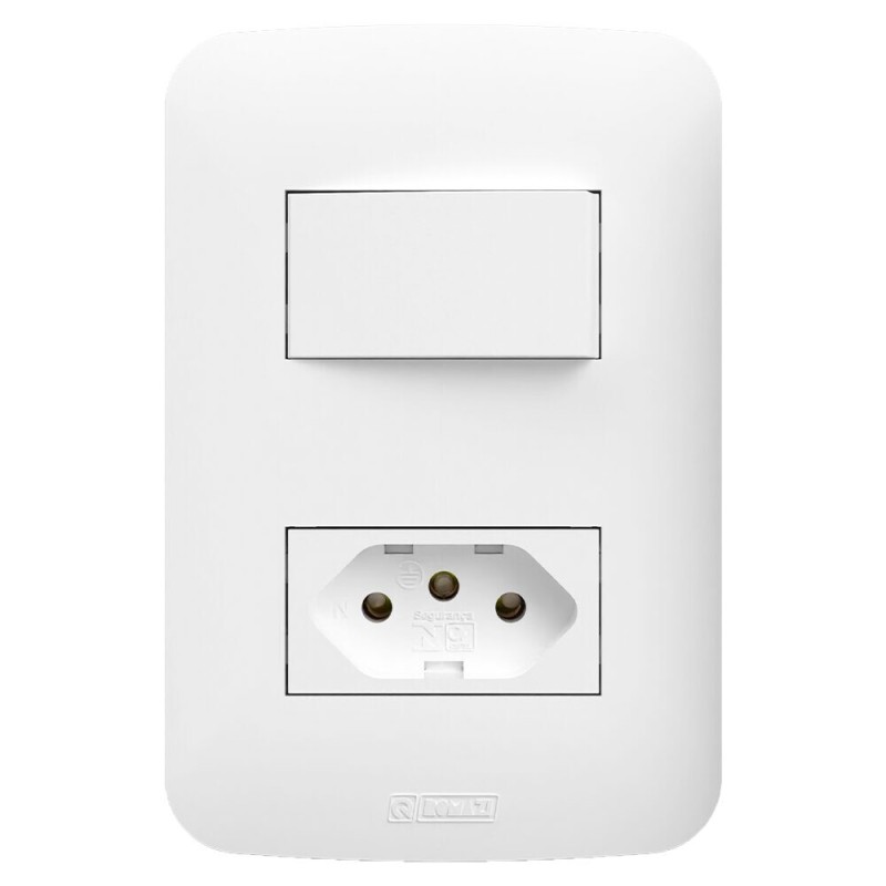 Interruptor Simples + Tomada 10A Romazi – Linha Canoa – Branco – Mod. 2615