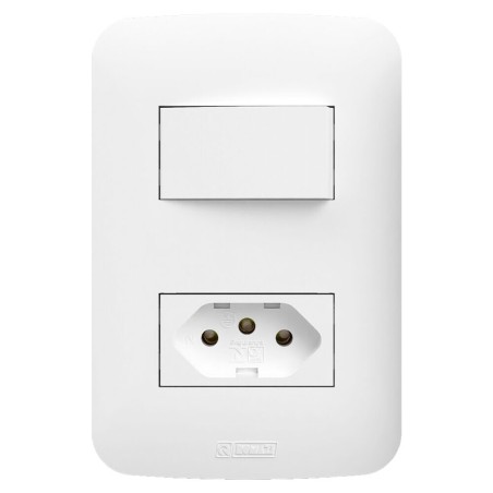 Interruptor Simples + Tomada 10A Romazi – Linha Canoa – Branco – Mod. 2615